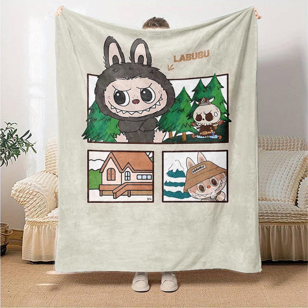 1Pc Cute Labubu Blanket Soft Comfortable Polyester Blanket Allseason Bedroom Office Outdoor Use Christmas Gift Choice Print Home Blanket Soft And Comf