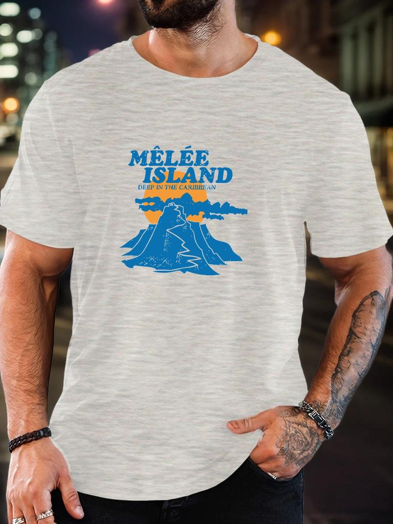T-shirt Men's 100% Cotton Island Printed Summer Round Neck Oversized Tee Casual Breathable High Quality Short Sleeve Top for Men