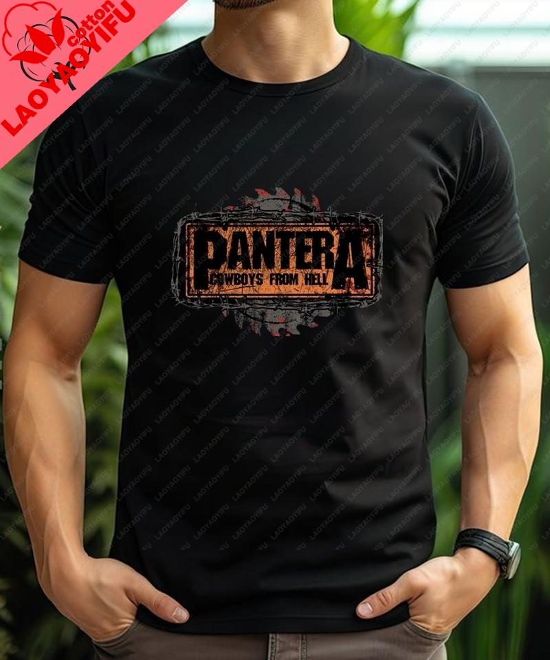 Retro Pattern TShirts From The American Band Pantera Cotton RoundNeck TShirts Are Suitable For Both Unisex And Unisex