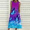 Ladies Oversized Sleeveless Crew Neck Dress Gentle Watercolor Floral Clusters Loose Mid Length Gown