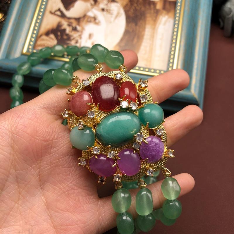 Exquisite Stone Beaded Multi-layer Necklace Copper Wax Inlaid Colored Stone Pendant Necklace High-end Jewelry for Women