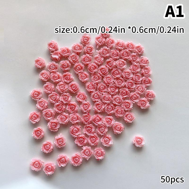 50 Pcs 3D Size 6/7/8Mm Pearl Resin Flower Rose Nail Charms Accessories Pink Rose Red Nail Art Luxury Decoratons Supplies Diy