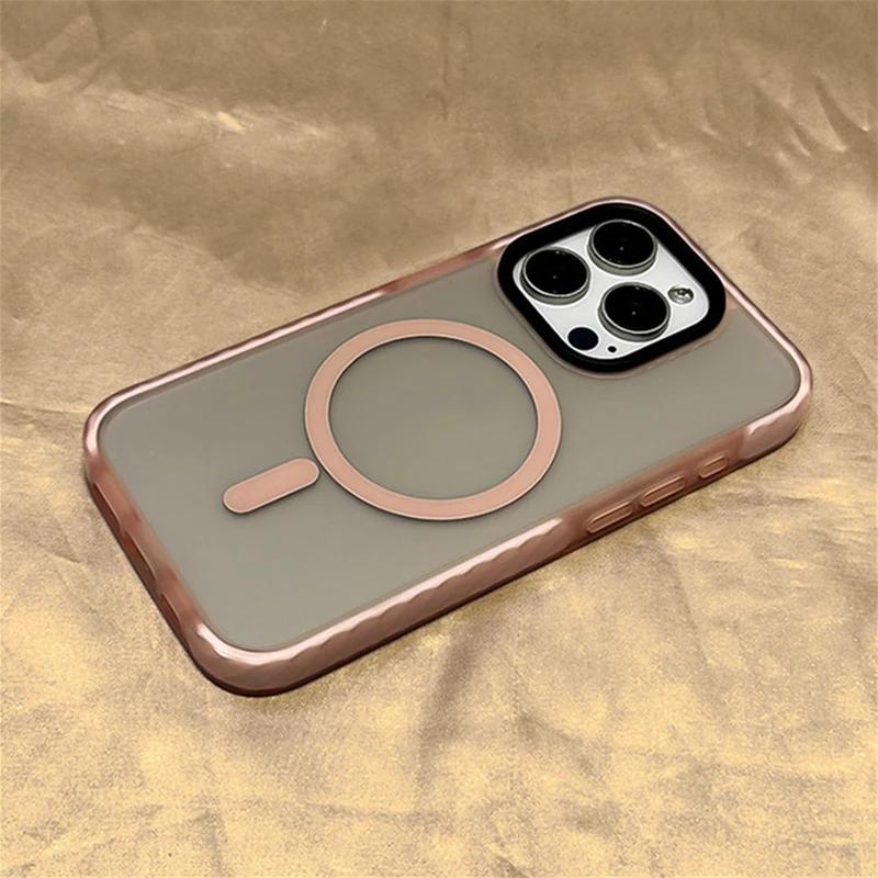 Protiskluzový matný kryt MagSafe pro iPhone 14 15Pro Max 15 13 Pro 12 Bezdrátové nabíjení Matný pevný PC nárazuvzdorný kryt