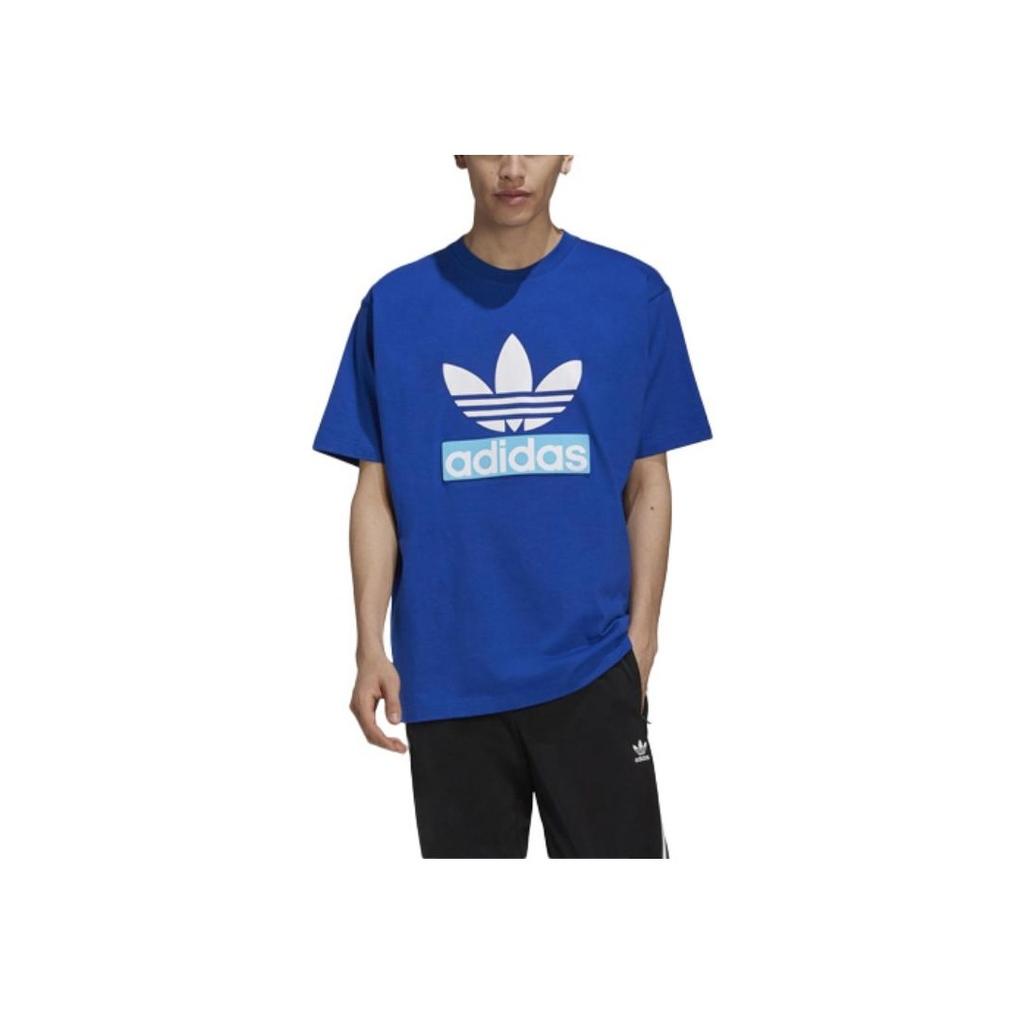 Adidas Originals Big Trefoil Logo Print Loose Round Neck Short Sleeve T-Shirt Men Tops Blue H16237
