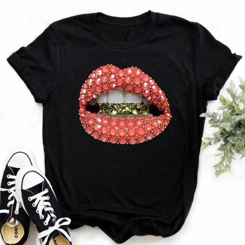 Spring Summer Plus Color Lips Loose Casual Fashion Simple Round Neck Pure Cotton Short Sleeved Top T-Shirts Women’s
