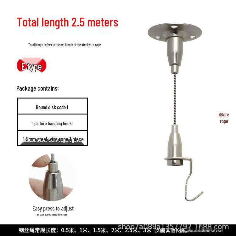 Steel Wire Rope Lifting Hanger: Alloy Hook Safety Adjustable Clip for Luminaire Fixing and Picture Hanging