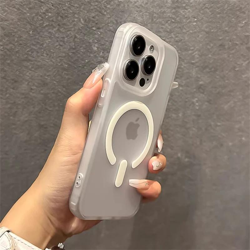 Translucent Matte Magsafe Magnetic Wireless Charge Case for iPhone 16 15 14 13 11 12 Pro Max Plus Jelly Bumper Shockproof Cover