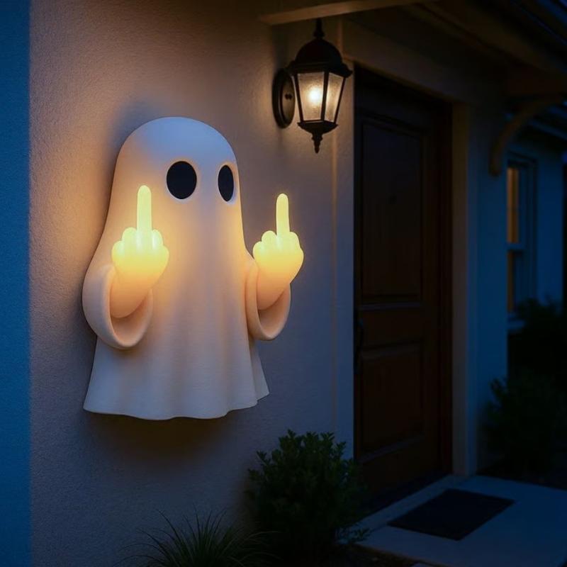 3D Middle Finger Cute Ghost Night Light Halloween Resin Ghost Figurines Funny Cute For Home Prank Gifts 2025 Halloween Ornament