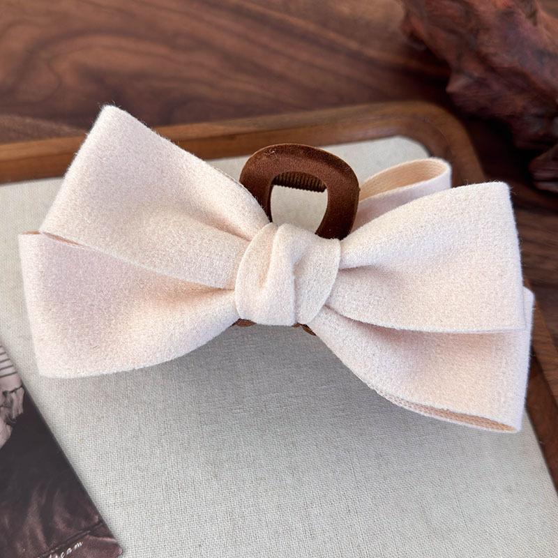 Autumn Winter Flocking Solid Color Bow Grab Clip Headbands for Womens Girl Sweet Hair Claw Large Shark Clips Barrettes Headdress