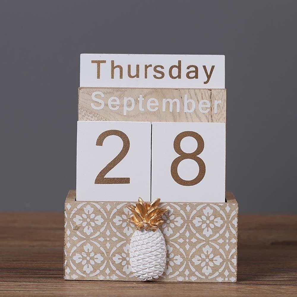 Pineapple Wooden Perpetual Calendar Cactus Date Display Ornament Desk Calendar Ornament  Office