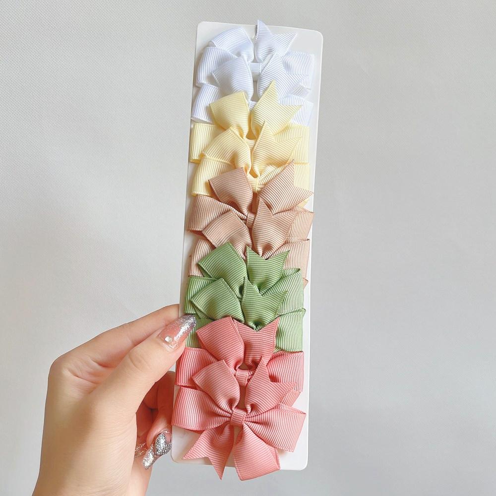 10Pcs Solid Color Grosgrain Ribbon Bow Hair Clip for Girls Lovely Cheer Bowknot Hairpin Barrettes Headwear Baby Hair Accessories