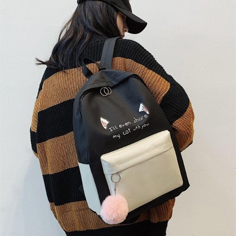 4pcs Student Backpack Fashion Trend Four Piece Set Solid Color Backpack Large Capacity Canvas Wear-resistant Breathable Women's Backpack Travel Bag