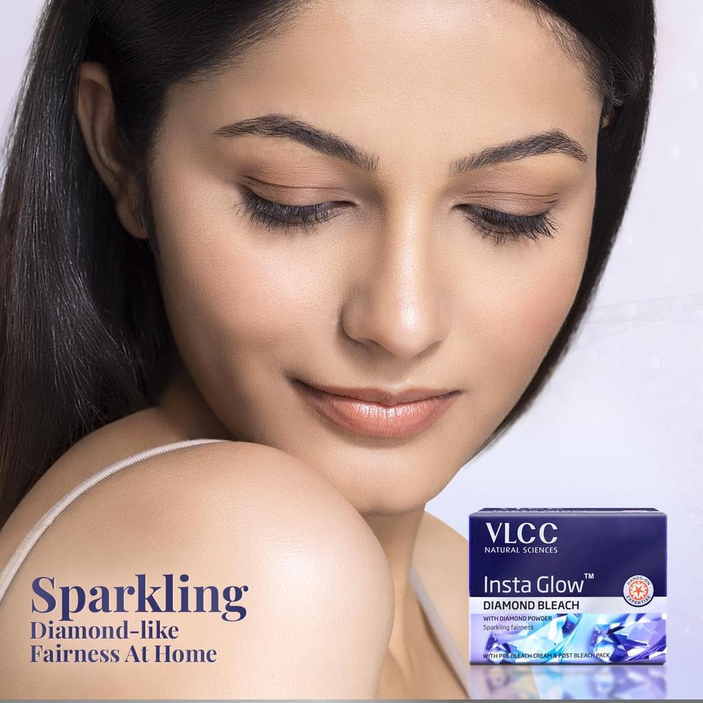 VLCC Insta Glow Diamond Bleach 402g Pack Of 1 With Diamond Powder For Skin Brightening And Glow