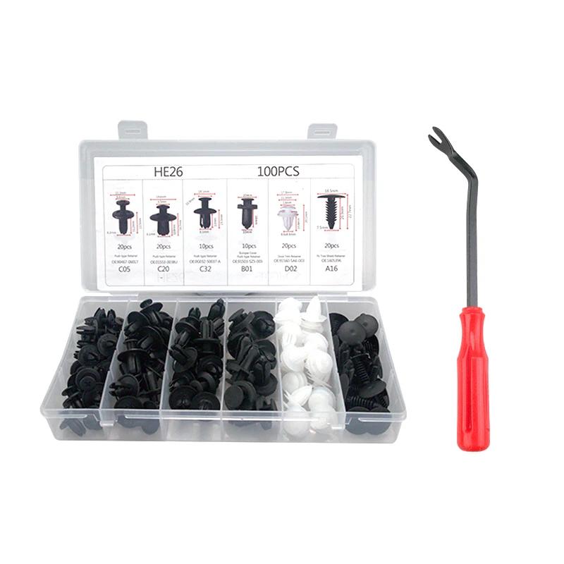 

6 размеров 100 шт. автомобильный крепежный зажим смешанный кузов автомобиля толкающий фиксатор штифт заклепка бампер дверная обшивка панель фиксатор комплект крепежа