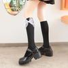 Schleife Röhrensocken Damen Frühling und Herbst Schwarz und Weiß JK Lolita Wadenstrümpfe Japanische Mädchen College-Stil Kniestrümpfe