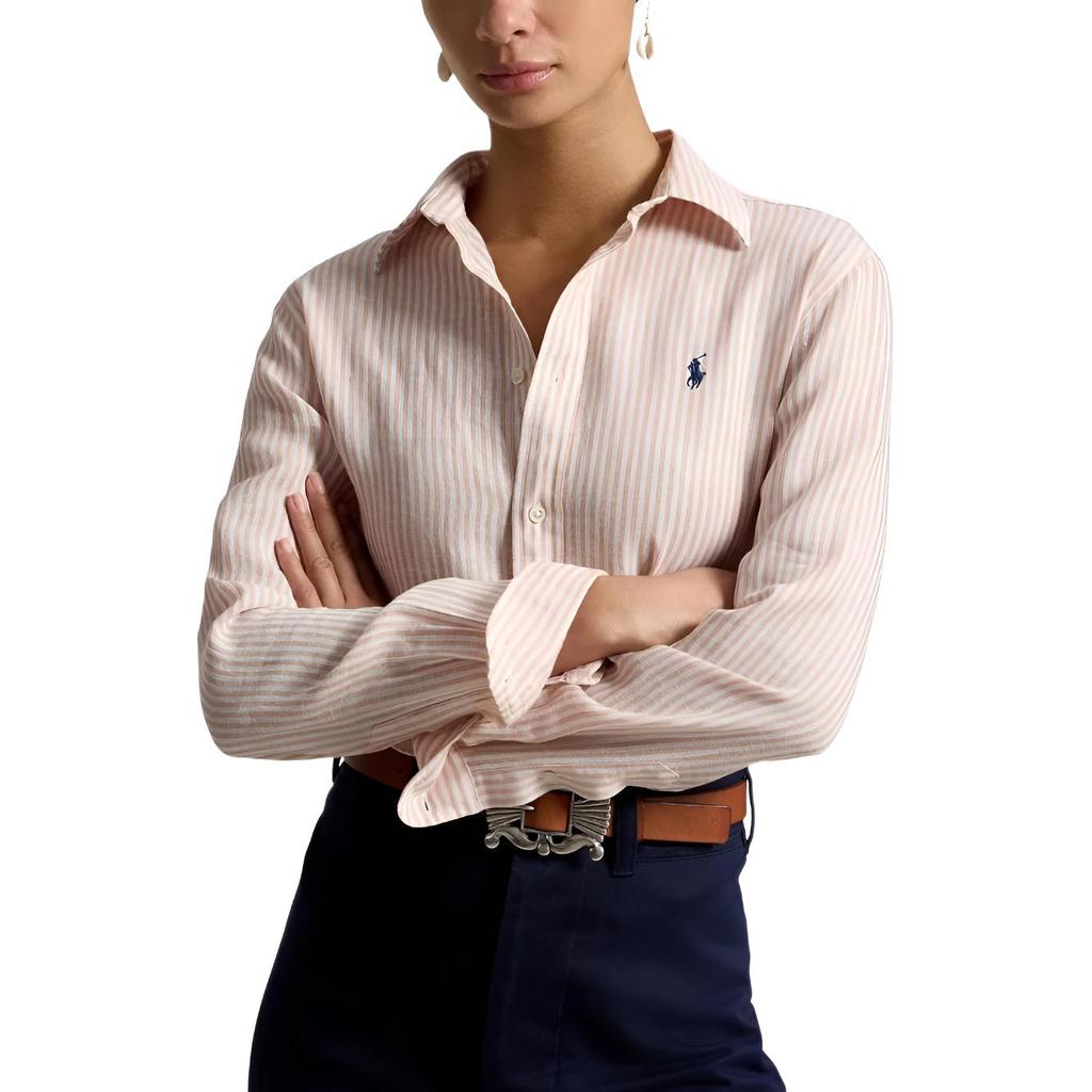 Polo Ralph Lauren Woven Striped Long Sleeve Shirt Loose Fit Women shirts White 211A96158-009