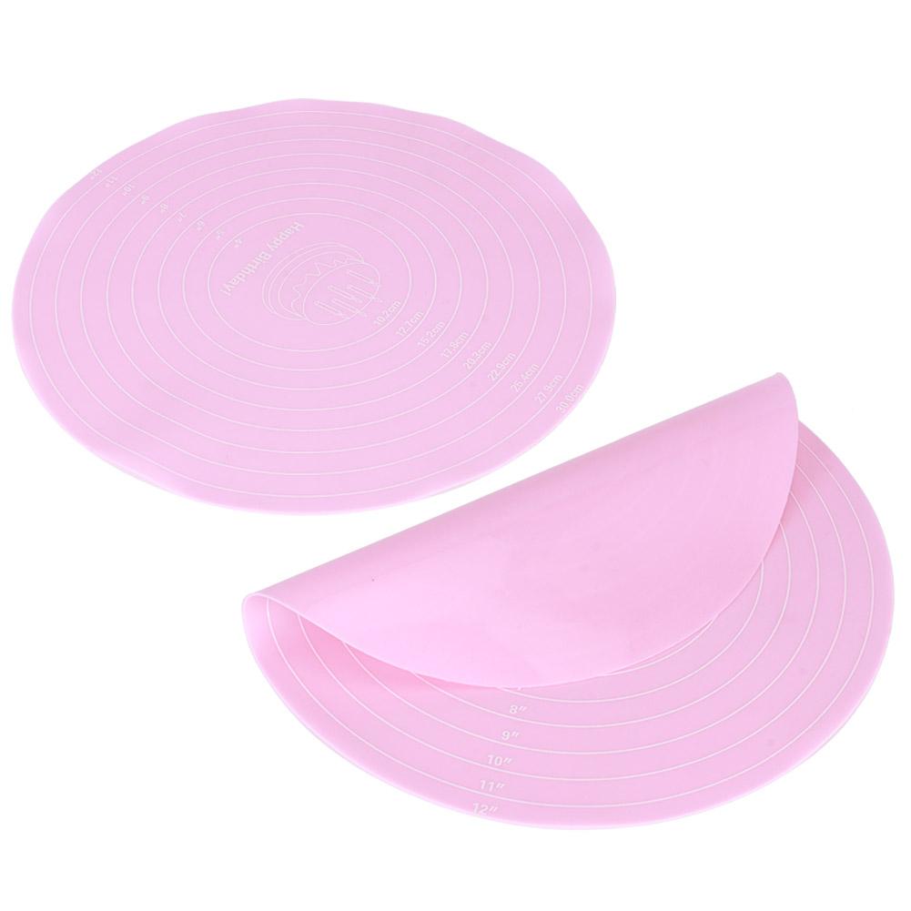 2PCS NonStick Round Silicone Dough Rolling Mat Baking Pastry Pad Sheet Liner for Cake Turntable Stand