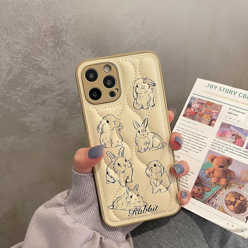 Lovely Rabbit Curve Shockproof Phone Case For iPhone 13 11 12 14 15 16 Pro Max XS XR X Soft PU Leather Silicone Cover