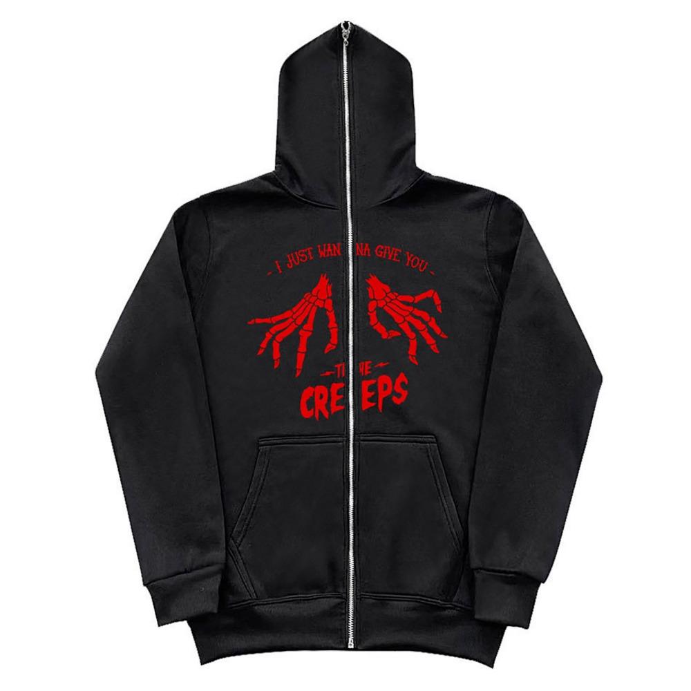 

Мужская и женская темная модная толстовка с длинным рукавом и принтом в виде косточки руки, однотонная спортивная толстовка с капюшоном на молнии XXXL