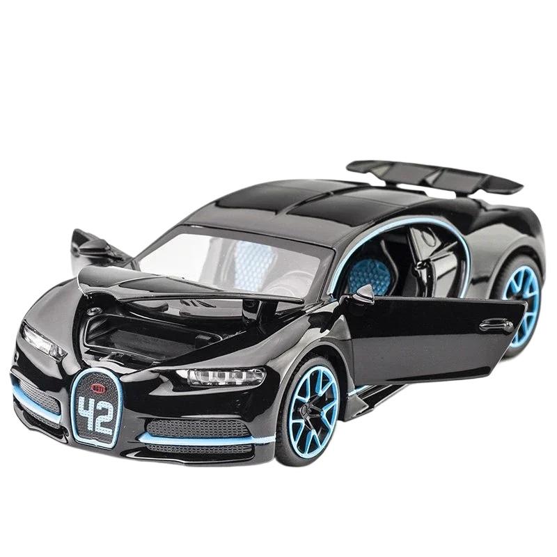 

1/32 Bugatti Chiron Sports Car Металлическая игрушечная машина из сплава Литые игрушечные машины и игрушечные транспортные средства Звук модели автомобиля чёрный