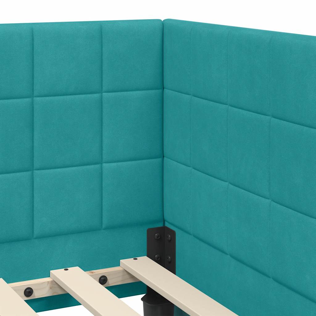 Corner Bed Frame with Headboard Turquoise 80 Cm X 200 Cm Velvet
