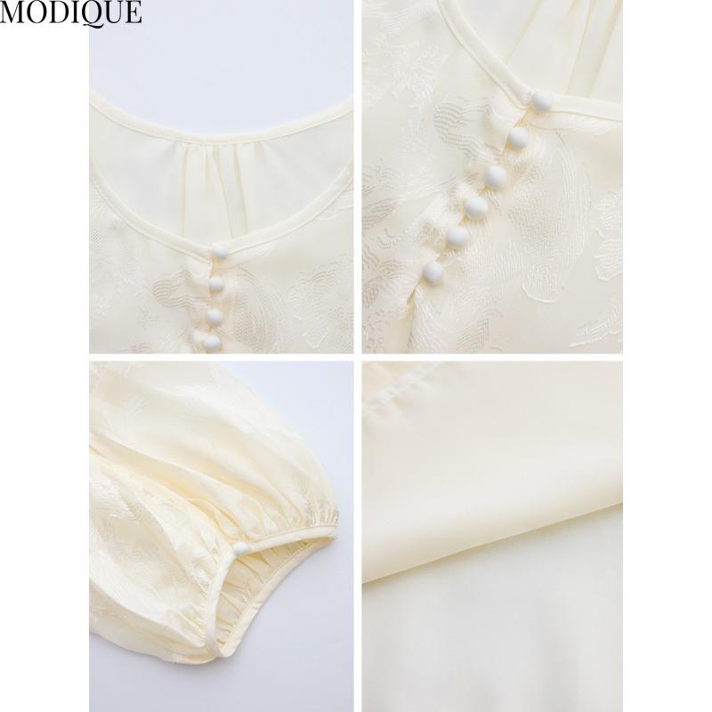 MODIQUE Spring Summer Plus Size New Women Loose Vintage Solid Minimalist Blouse Shirts Female Casual Oversize Folk Short Sleeve O-Neck Top