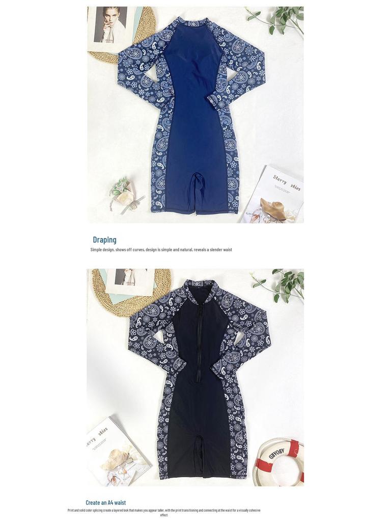 2023 European & American Style Long Sleeve Women's Surfing Swimsuit with Trendy Print