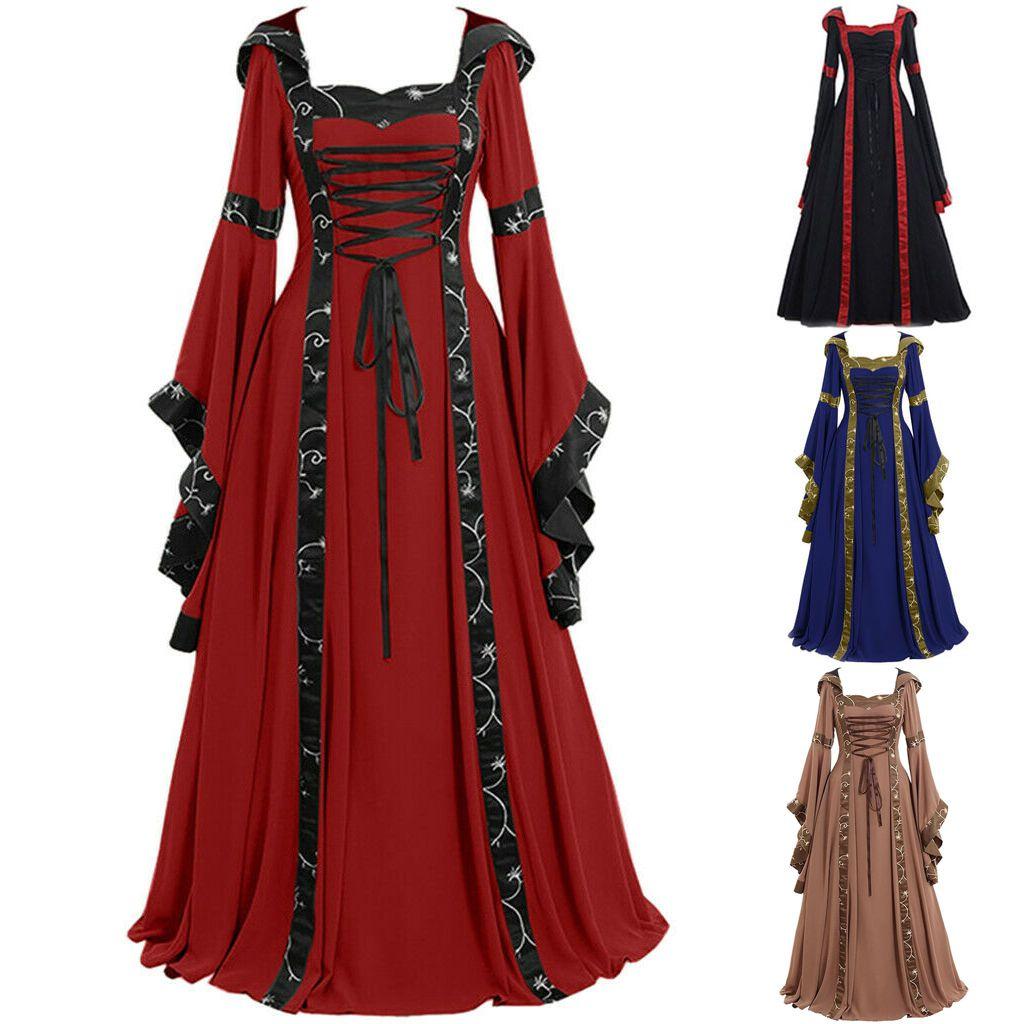 Halloween Medieval Women Dress Vintage Renaissance Gothic Cosplay Carnival Party