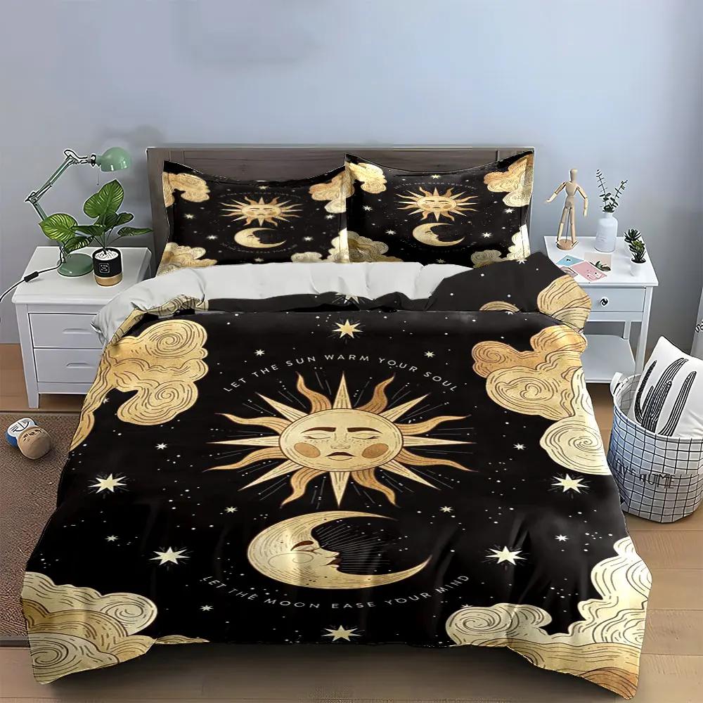 "Sun Moon Star Themed Artwork 3PC" Multiple sizes kid's and adults' bedroom Exquisite 3PC bedding set gift
