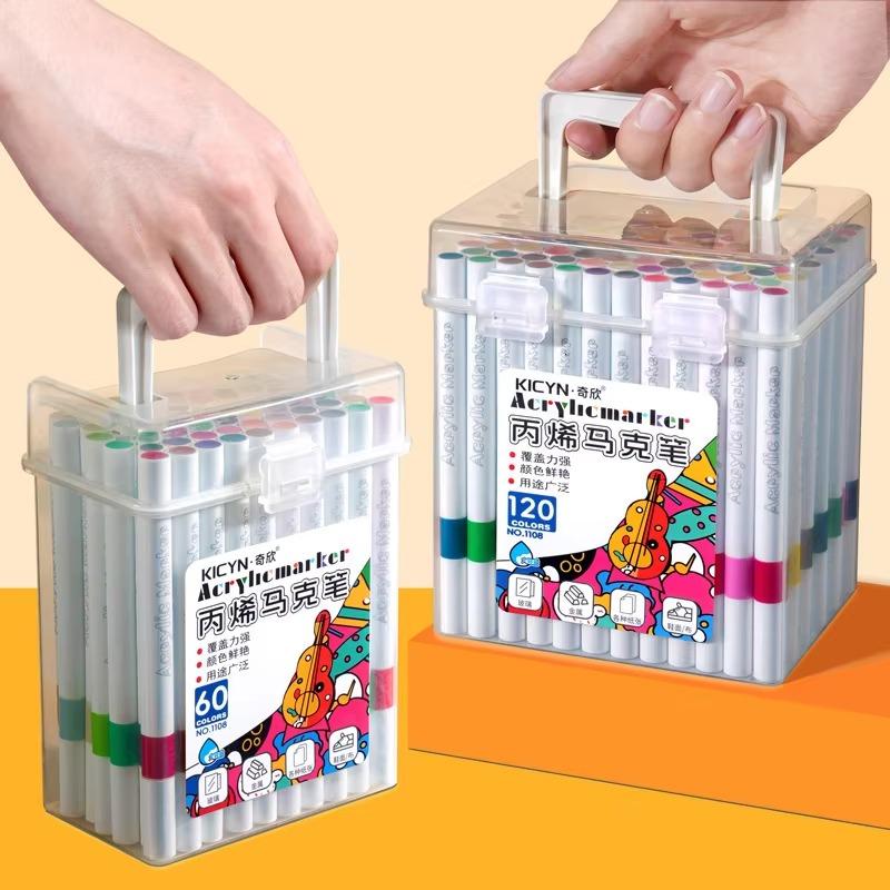 Acrylic Brush Markers Set with Portable Carry Case, Liquid Ink Acrylic Paint Markers for Drawing, Art Projects & DIY Crafts