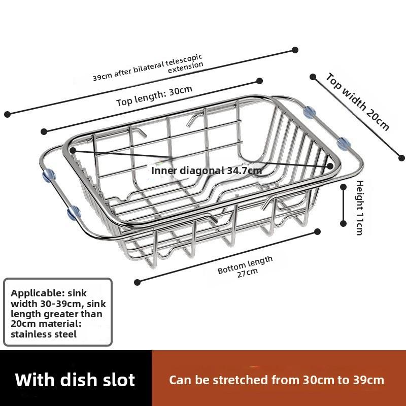 

Sink Drain Basket Stainless Steel Washing Basin Vegetable Basin Telescopic Kitchen Shelf Dish Storage Rack Kitchen Supplies