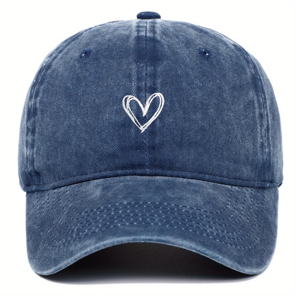Heart Printing Baseball Cap Washed Cotton Adjustable Dad Hat Retro Streetwear Casual Unisex Headwear