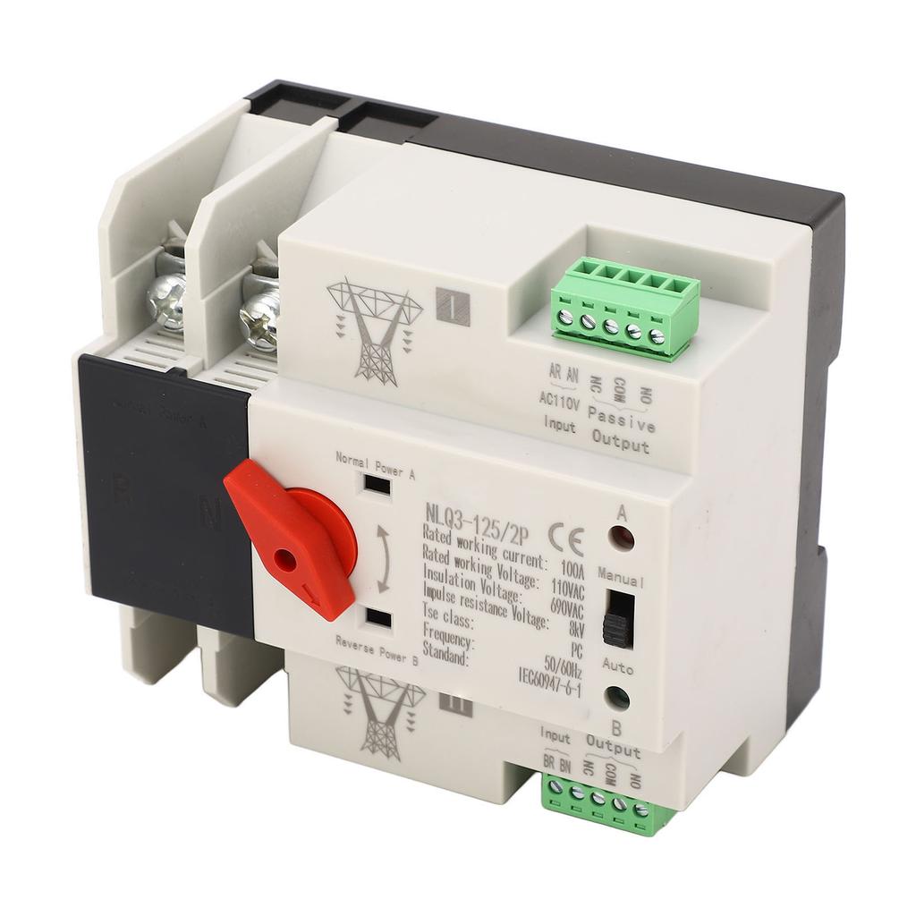AC110V 100A Dual Power Automatic Transfer Switch 35mm Rail Mounting 2P ATS Generator Transfer Change