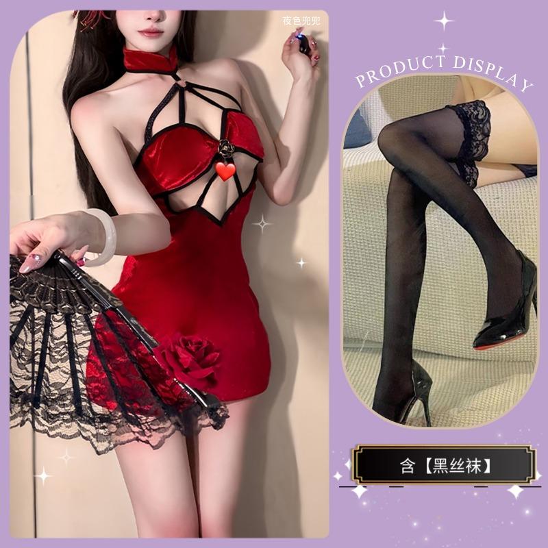 Sex underwear, sexy retro hollowed-out cheongsam, pure desire, passion, buttocks, neck, hot, improved pajamas, pajamas