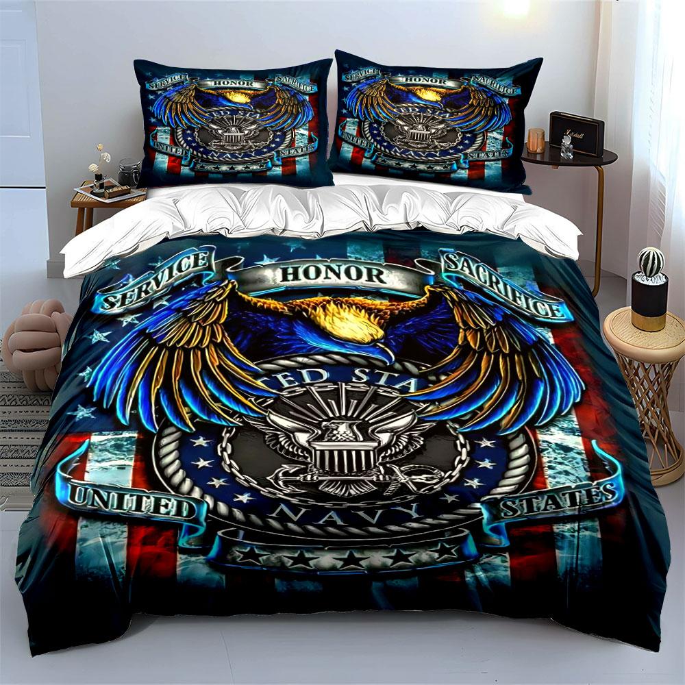 Eagle, navy emblem, banners. Bedding sets Duvet cover sets Duvet covers Pillowcases(1* Duvet Cover 2* Pillowcases without duvet insert)