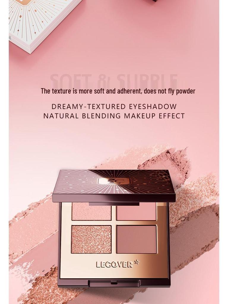 LECOVER Four-Color Eyeshadow Palette: Matte, Pearl, Fine Shimmer & Super Flash Highlights for European and American Styles