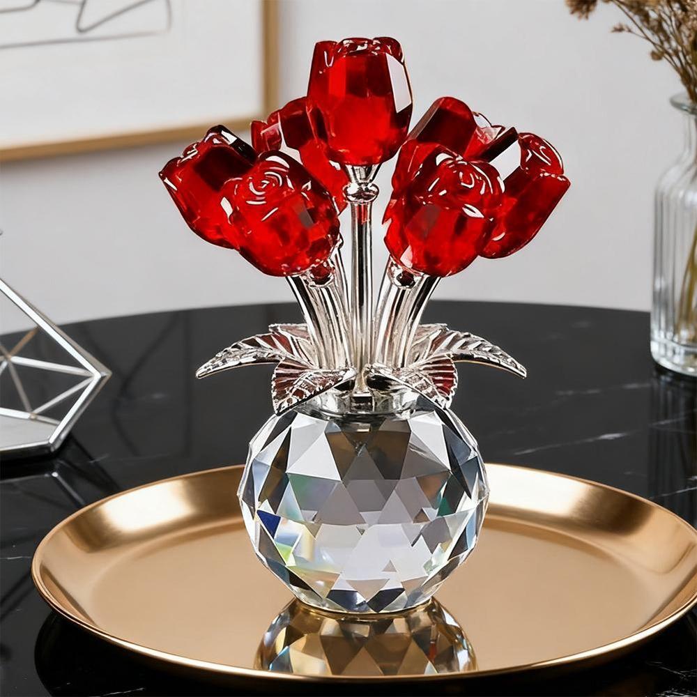 Crystal Rose Sculpture Reflect Handmade Rose Bouquet Ornaments Colorful Small Desktop Floral Decorations Valentine's Day
