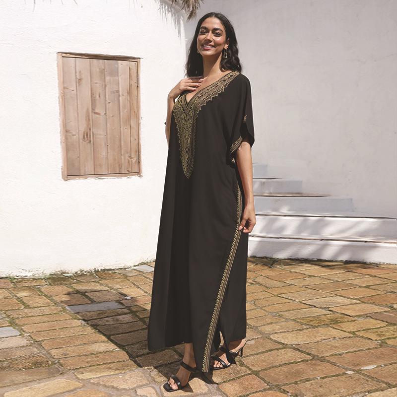 Plus Size Rayon Embroidered Beach Dress - Women's Sun Protection Cover-Up