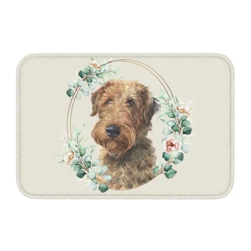 Custom West Highland White Terrier Dog In Floral Gold Wreath Doormat Non-Slip Entrance Door Floor Mat Garage Rug Carpet Footpad