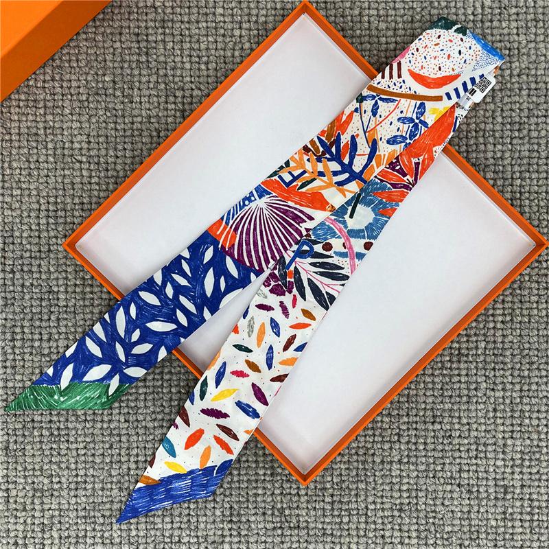 POBING Cashew Print 18m/m Twill Silk Scarves Women Luxury Brand Scarf Bag Ribbons Tie Head Scarf Small Long Skinny Scarf 86*5CM