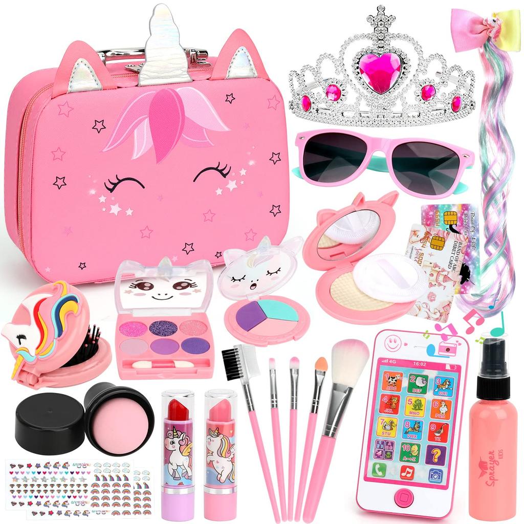 Flybay Kids Pretend Makeup Set with Unicorn Case, 22 pcs (Pink)