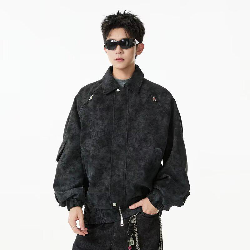 Мужская ретро кожаная куртка с мраморным узором 2025 - Весна/Осень Cleanfit L