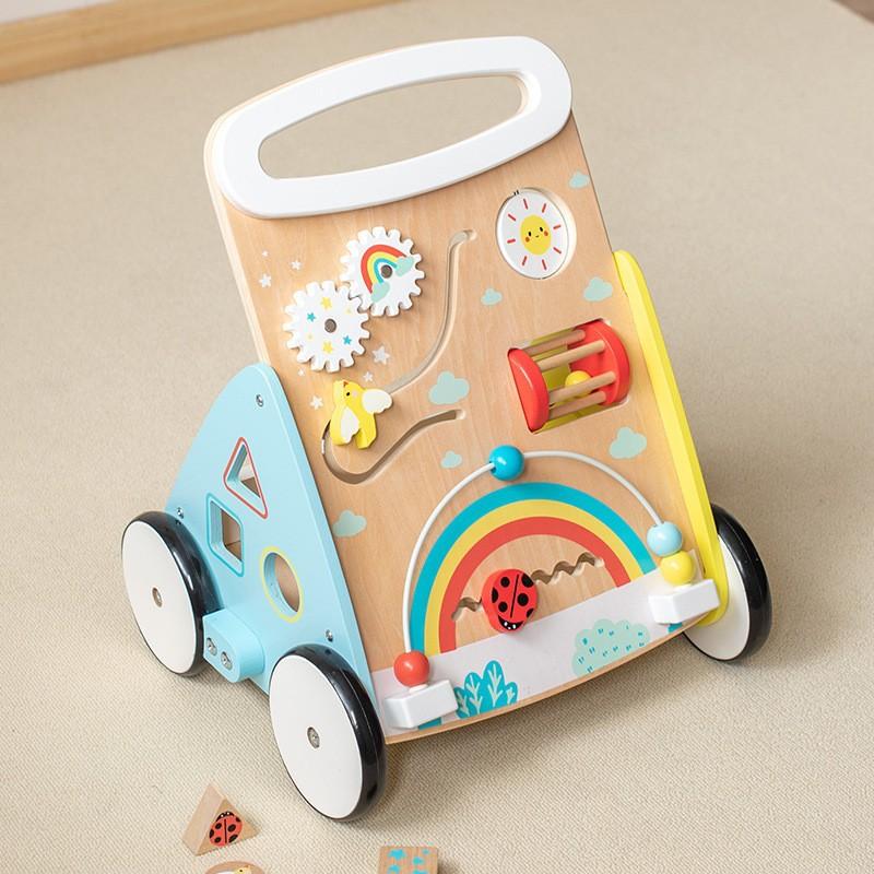 Ins Nordic Style Shopping Slidable Toddler Trolley Wooden Beads Percussion Gears Cognitive Playhouse Toys