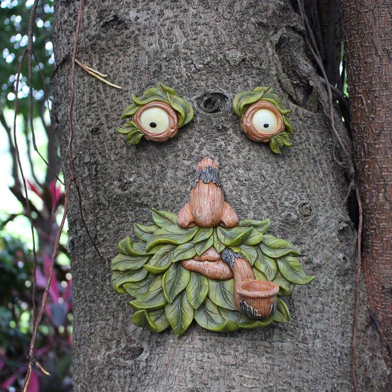 Creative Resin Tree Face Ornament - Fluorescent Leaf Pipe for Micro-Landscape and Garden Decoration