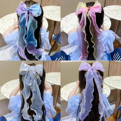 Headwear, Children's Ponytail, Ice and Snow Bow, Ribbon, Princess Mesh Hair Clip, Elsa Princess Braided Hair Accessory