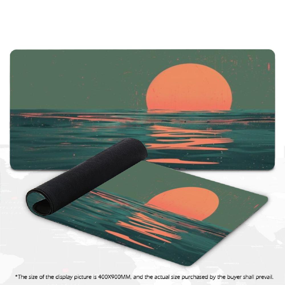 Large Retro Mountain Red Sun Landscape Mousepad XXL Vintage Scenery Non‑Slip Rubber Game Mouse Mats Overlock Gaming Accessories