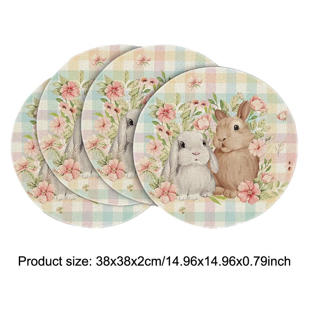 4 PCS/Set Easter Round Placemats Linen Spring Farmhouse Round Table Mats Easter Placemats for Easter Party Dining Decoration