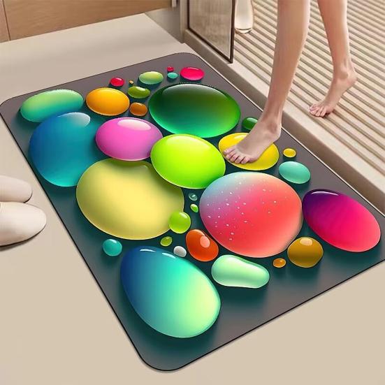3D Optical Illusion Rug Pebble Stone Visual Illusion Doormat Non-Slip Water Absorbent Floor Mat for Bathroom Bedroom Living Room Entrance Decor
