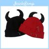 Knitted Hat With Little Devil Ear Design And Pin Decor For Men Women Acrylic Warm Winter Stylish Casual