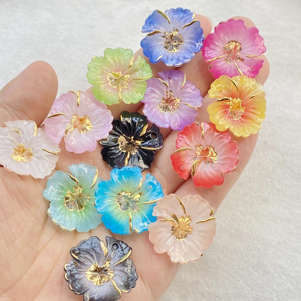 10pcs 3D Shiny Colorful Acrylic Flower Flat-Back Single-Hole , Suitable for Scrapbook DIY Jewelry Craft